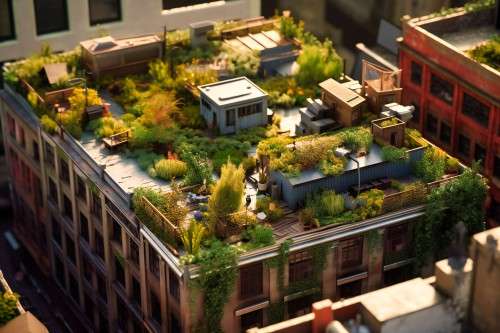A roof with lush greenery on top